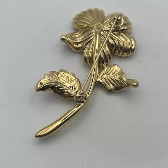 Nolan Miller Vintage Enamel Rhinestones Flower Brooch Signed - Picture 3 of 8